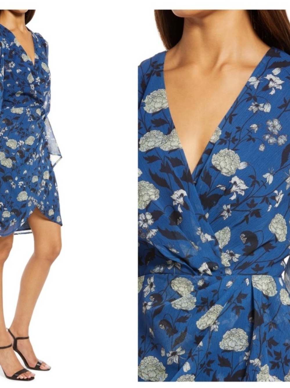 💙Halogen Blue Floral Wrap Dress🤍